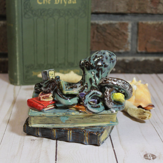Ceramic Octopus Book Lover Sculpture #1
