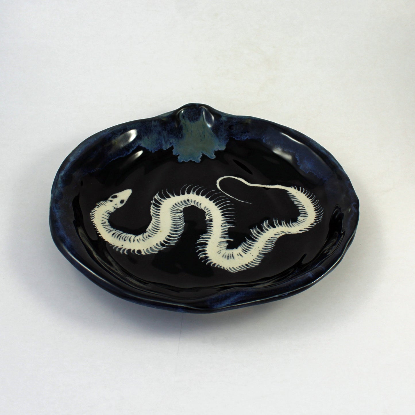 Snake Skeleton on Black Pumpkin Ceramic Plate