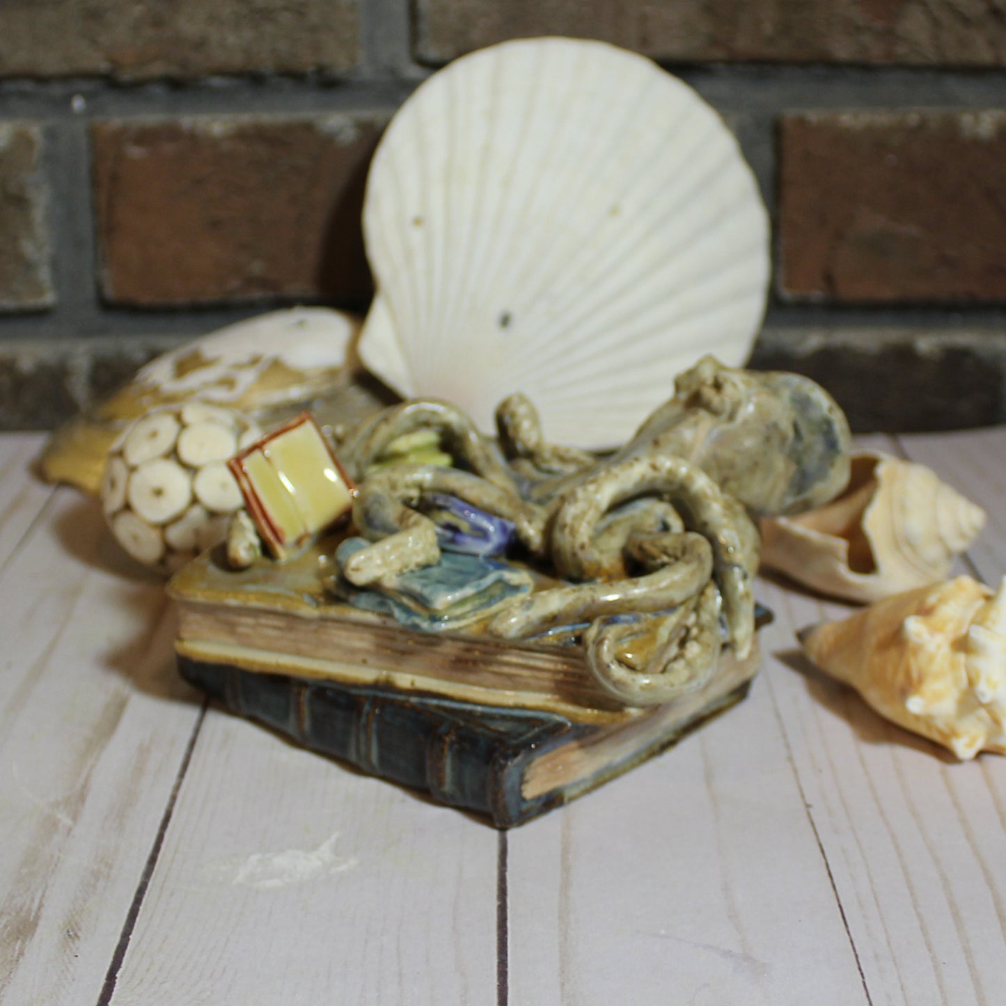Ceramic Octopus Book Lover Sculpture #2
