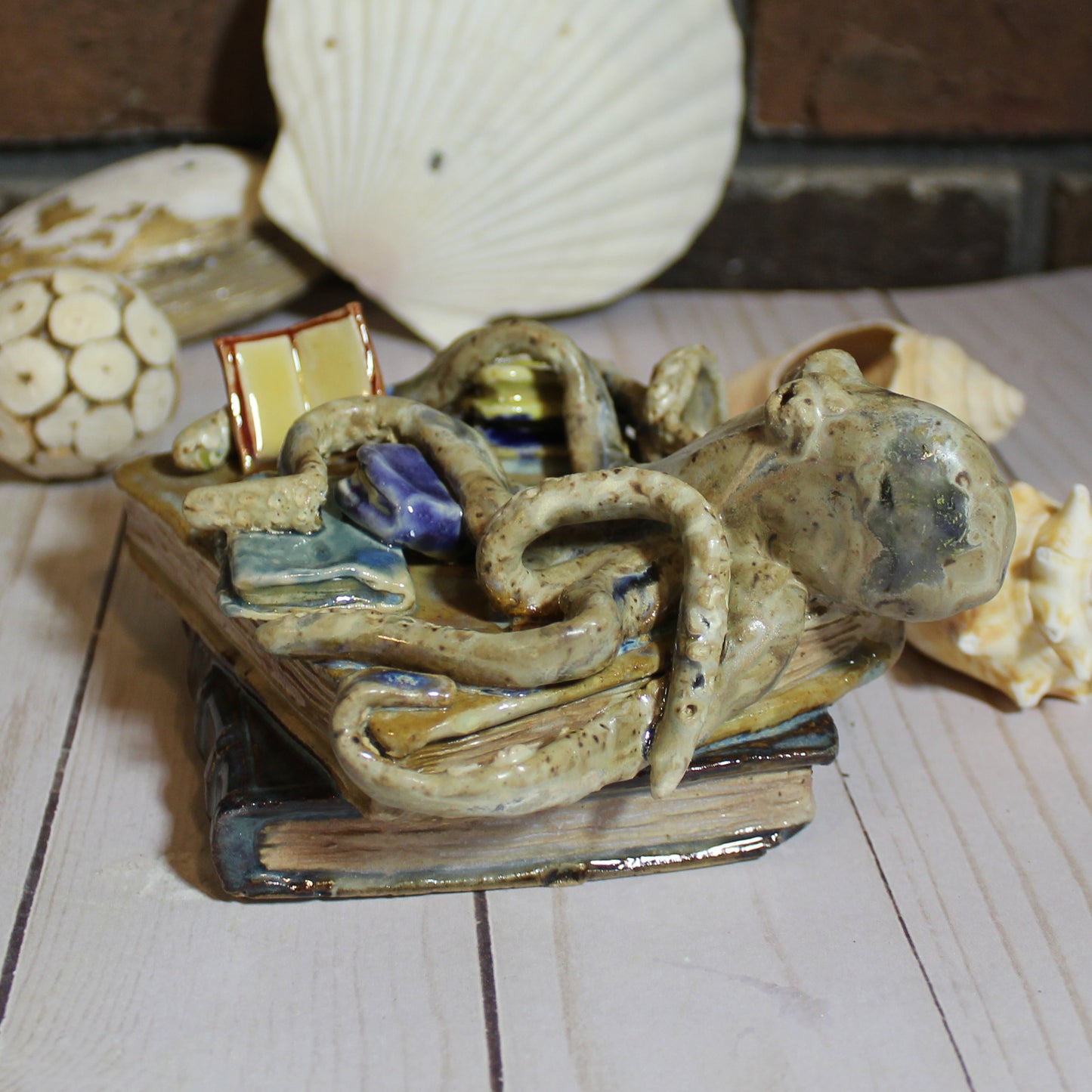 Ceramic Octopus Book Lover Sculpture #2