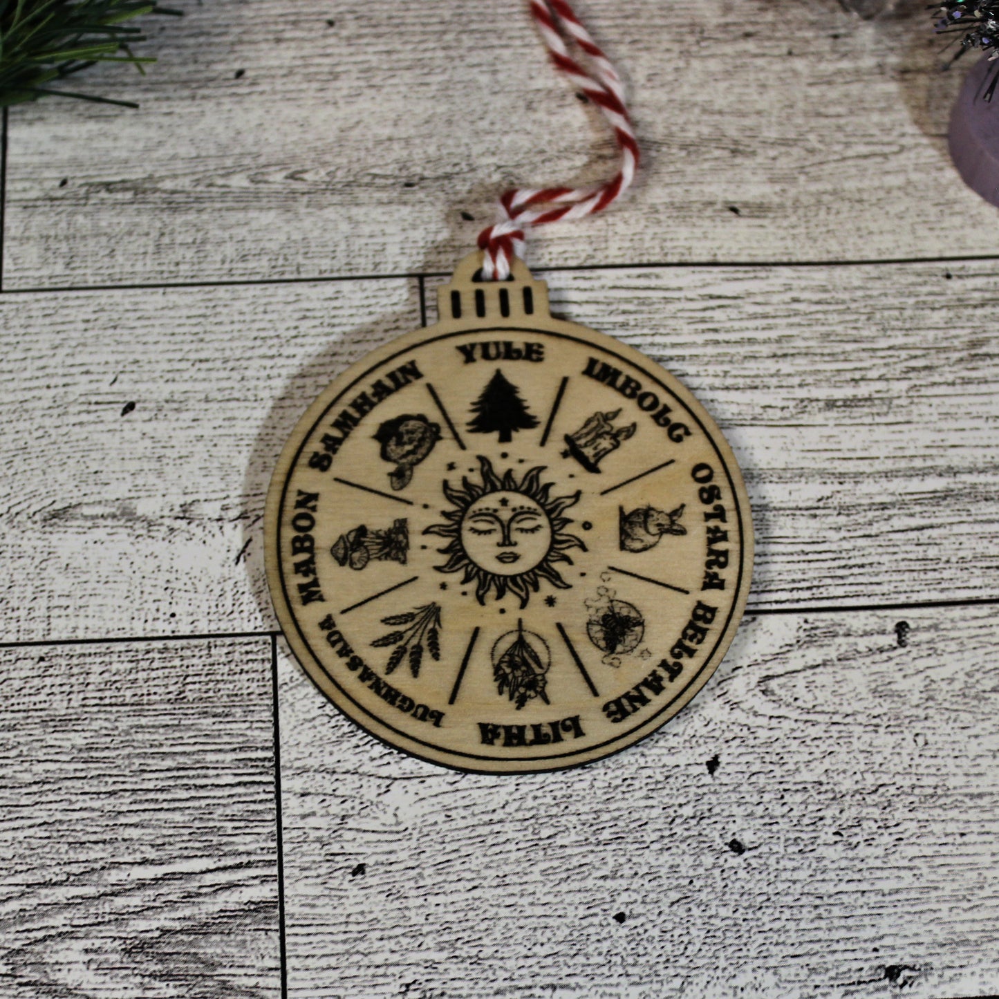 Wheel of the Year Wooden Ornament
