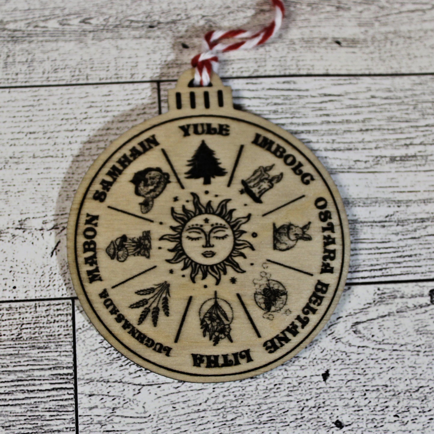 Wheel of the Year Wooden Ornament