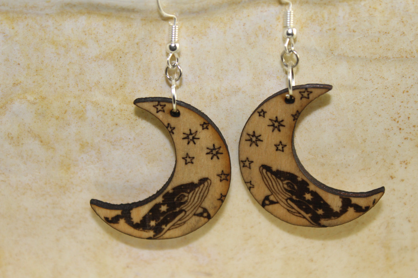 Wooden Whale Moon Earring
