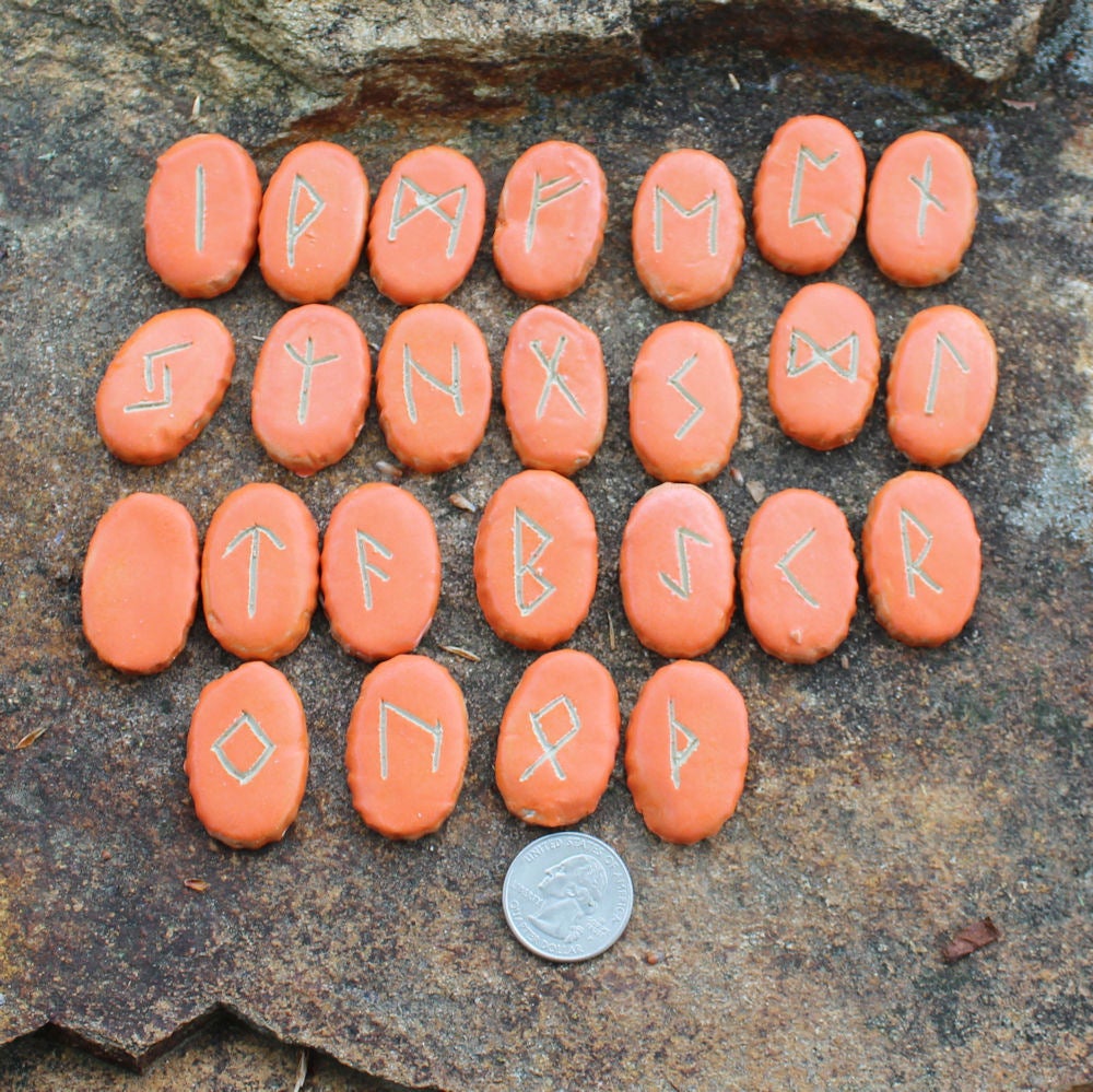 Elder Futhark Rune Set - oval, matte orange