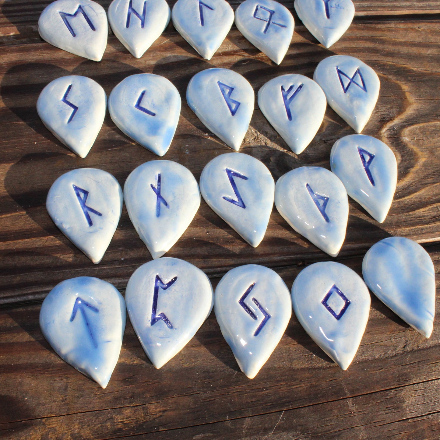 Elder Futhark Rune Set - water drop blue
